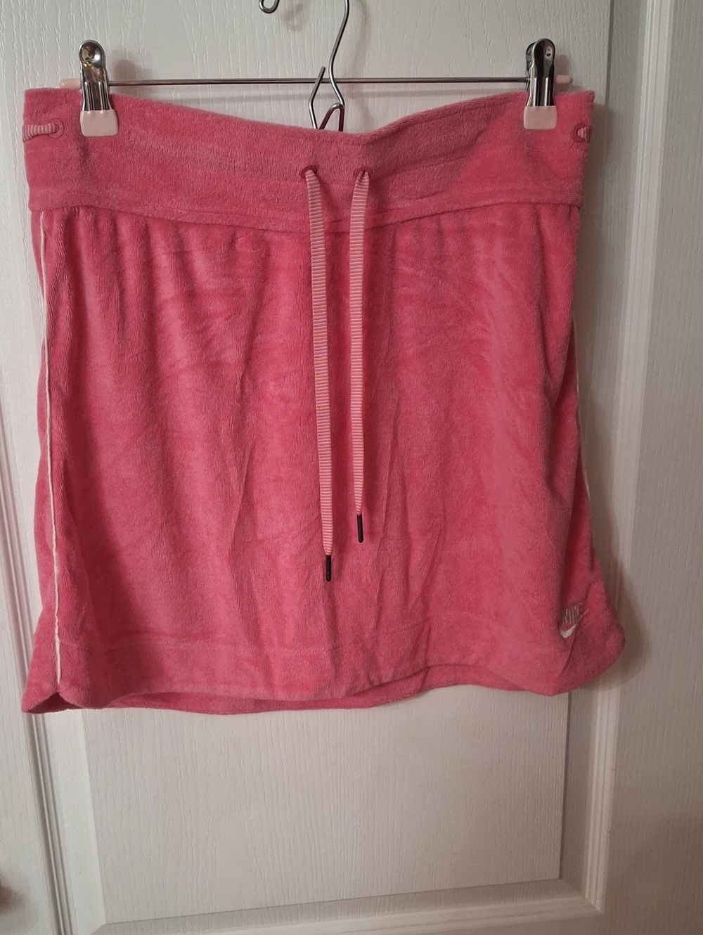 Nike Pink Terry Drawstring Mini Skirt with Side Stripe  NWOT  Size M